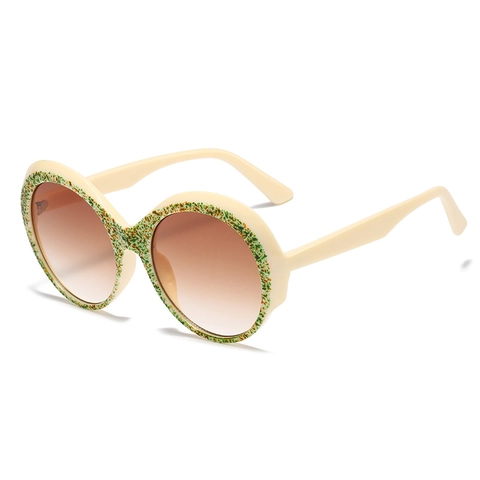 Damen Retro Runde Übergroße Sonnenbrille UV400 Schutz PC Rahmen Farbverlauf Gläser Vintage Modischer Print Reisen Party