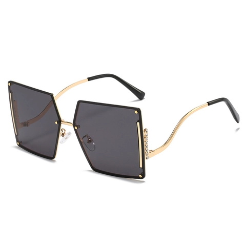 Oversized Square Sunglasses Metal Frame Gradient Lenses UV400 Protection Fashion Women Rhinestone Inlay Style