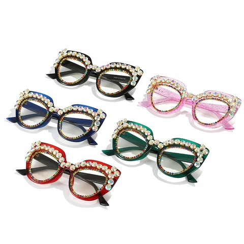 Montatura Occhiali Gatto Lusso Cristallo Strass Anti Luce Blu Occhiali Computer Party Punk Decorativi Per Donne