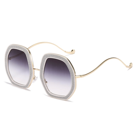 Gafas De Sol Hexagonales Extragrandes Retro Con Marco De PC Con Purpurina Y Metal UV400 Lentes Degradados Para Mujer