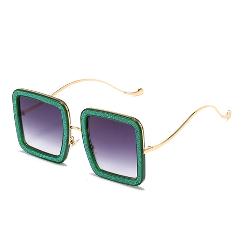 Oversized Square Sunglasses Women Fashion Glitter Plastic Frame Wavy Metal Temples UV400 Protection Retro Eyewear
