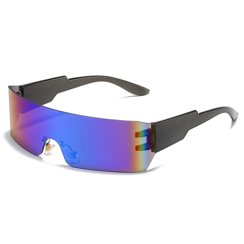 Rahmenlose Wrap Around Sonnenbrille PC UV400 Verspiegelt Shield Brille Y2K Future Tech Sport Für Herren Damen