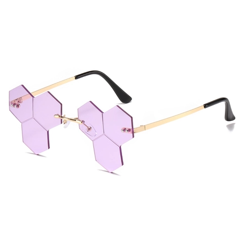 Rimless Honeycomb Sunglasses Geometric UV400 Protection Metal Frame Fashion Trendy Eyewear Women Men