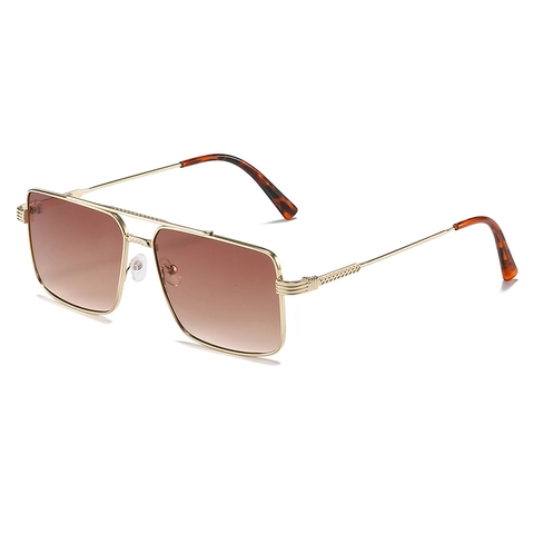 Vintage Square Sunglasses Metal Frame Double Bridge UV400 Protection Trendy Eyewear For Men Women