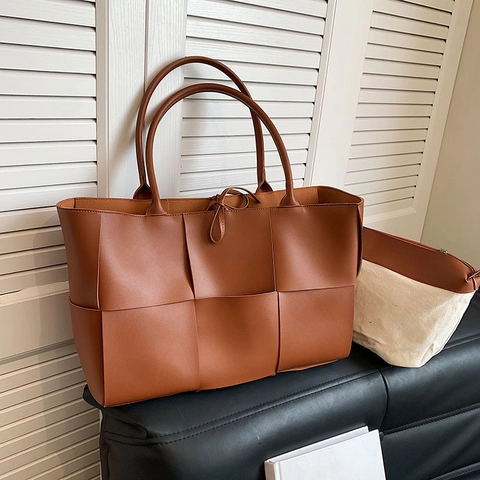 Damen Gewebte PU Leder Tragetasche Große Kapazität Schultertasche Chic Minimalistische Handtasche Für Den Täglichen Gebrauch