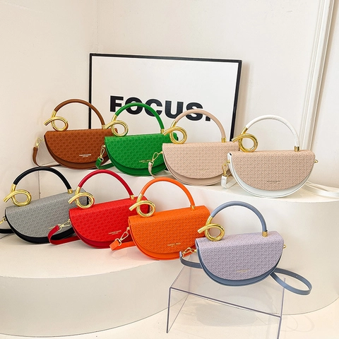 Borsa A Sella In Pelle PU Intrecciata Donne Manico Ad Anello Dorato Borsa A Tracolla Moda Nicchia Borsa Mezzaluna