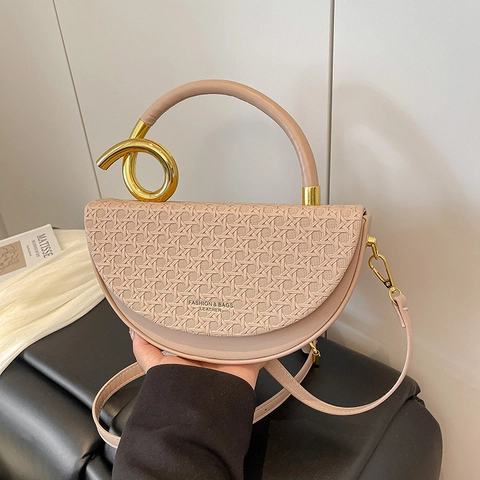 Borsa A Sella In Pelle PU Intrecciata Donne Manico Ad Anello Dorato Borsa A Tracolla Moda Nicchia Borsa Mezzaluna