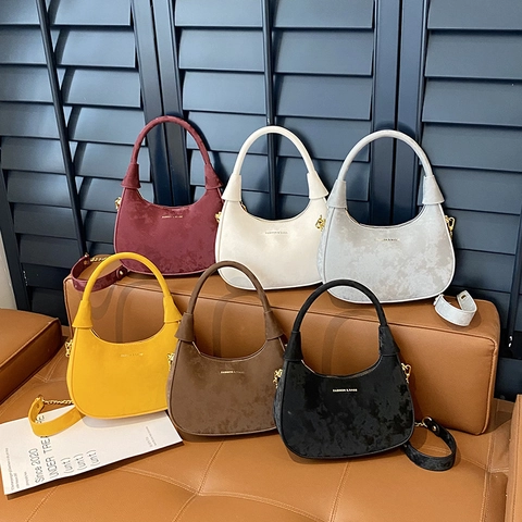 Bolso Hobo de Media Luna para Mujer Cuero PU Textura de Ante Minimalista Color Sólido Con Correa de Cadena para Diario