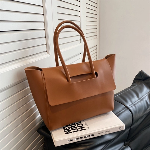 Borsa Tote Grande Capacità Pelle PU Minimalista Retrò Borsa A Mano Per Donna Pendolare Quotidiano Cucita
