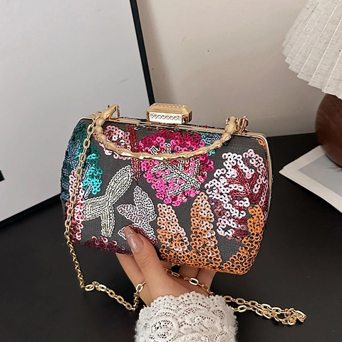 Avondtas Met Bloemen Borduurwerk Lovertjes Metalen Bamboe Handvat Strass Sluiting Schelp Clutch Voor Feest Bruiloft Crossbody