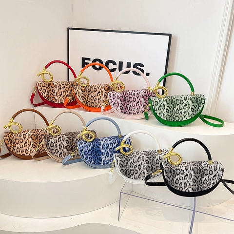 Sac À Main Demi-Lune Pour Femmes Imprimé Léopard Sacoche En Cuir PU Avec Poignée En Métal Doré Et Bandoulière Réglable