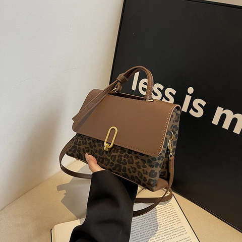 Vintage Handtasche Mit Leopardenmuster PU Leder Schultertasche Umhängetasche Mit Goldener Schnalle Für Damen Retro Stil
