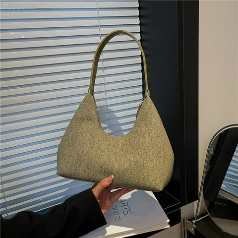 Borsa Sottobraccio Hobo Retrò Donne Mezzaluna Tessuto Texturizzato Manico Pelle PU Borsa A Spalla Minimalista Cerniera Quotidiano