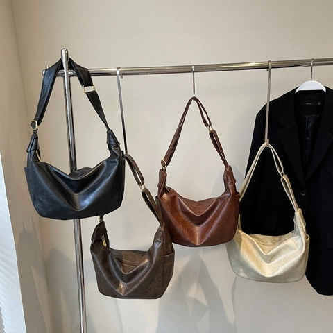 Große Damen Hobo Tasche Vintage Weiches PU Leder Schulter Umhängetasche Verstellbarer Riemen Lässig