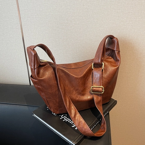 Große Damen Hobo Tasche Vintage Weiches PU Leder Schulter Umhängetasche Verstellbarer Riemen Lässig