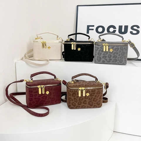 Leopard Muster Mini Box Handtasche PU Leder Gold Blume Dekor Schulter Umhängetasche Für Damen Trendig Elegant