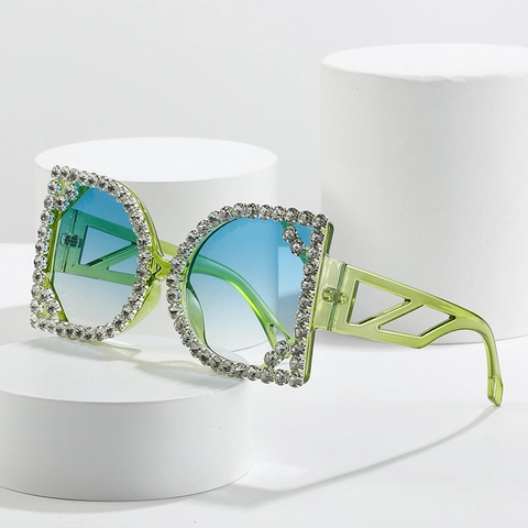 Occhiali Da Sole Quadrati Oversize Con Strass Per Donna Lusso Moda Aste Geometriche Cave Protezione UV400 Lenti Sfumate