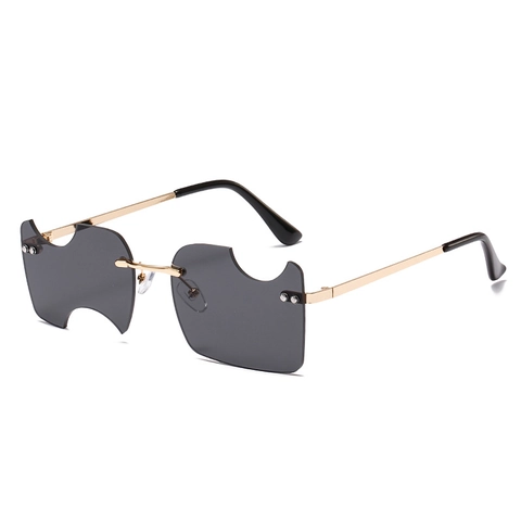 Fashion Rimless Irregular Sunglasses Women Men Hip Hop Street Style Metal Frame Notch Tinted Lenses UV400 Sun Glasses