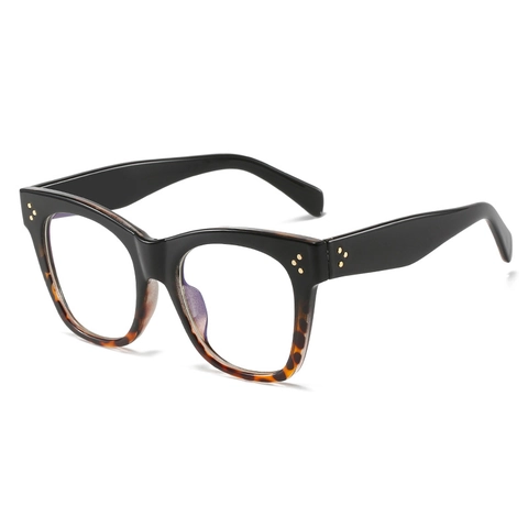 Damen Übergroße Anti Blaulicht Brille PC Rahmen Quadratisch Cat Eye Brille UV Schutz Stilvolle Dekorative Metallnieten