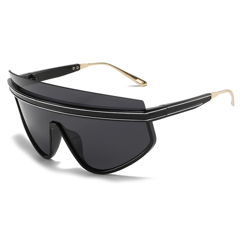 Lunettes De Soleil Shield Surdimensionnées À La Mode Visière Intégrée Dessus Plat Futuriste Cyberpunk Monture Métal PC Protection UV400