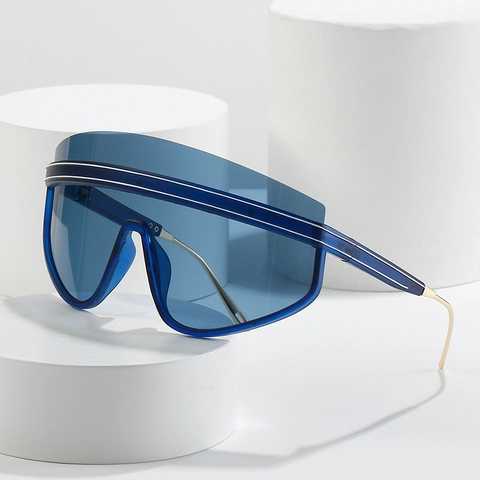 Lunettes De Soleil Shield Surdimensionnées À La Mode Visière Intégrée Dessus Plat Futuriste Cyberpunk Monture Métal PC Protection UV400