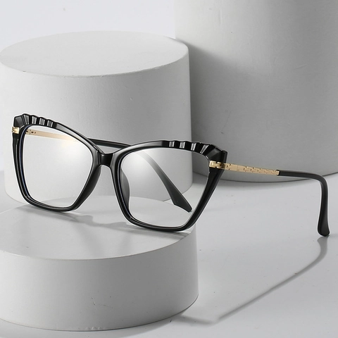 Cat Eye Glasses Frame For Women Anti Blue Light Blocking PC Full Frame Metal Temples Ultra Light Fashion Eyewear