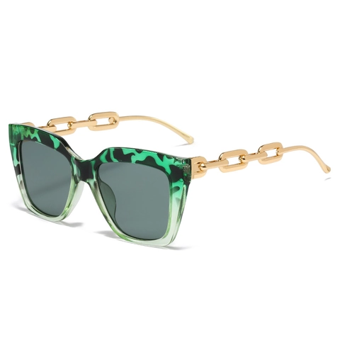 Women Oversized Square Sunglasses Retro PC Frame Metal Chain Temples UV400 Protection Fashion Travel Eyewear