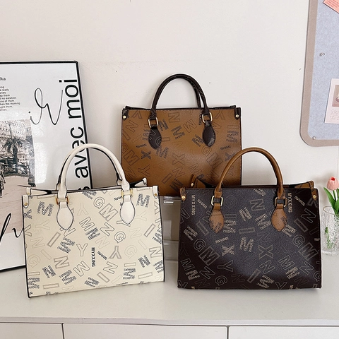 Damen Tote Bag Große Kapazität PU Leder Buchstaben Druck Pendler Handtasche Schultertasche Modisch Elegant Schick