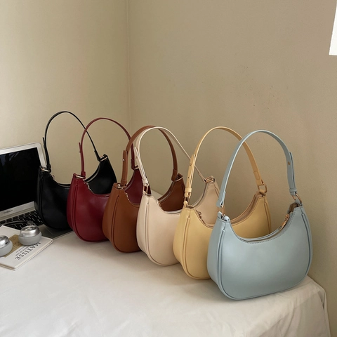 Bolso Hobo De Media Luna Retro Gran Capacidad Cuero PU Bolso De Hombro Para Mujeres Casual Diario Color Sólido Correa Ajustable