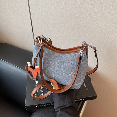 Borsa Hobo Donna Vintage Tela Pelle PU Patchwork Borsa Sottobraccio Spalla Casuale Versatile Con Ciondolo Cavallo Dondolo