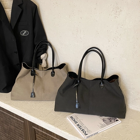 Borsa Tote In Pelle PU Opaca Grande Capacità Retro Minimalista Borsa A Spalla Con Manici A Contrasto E Fibbia Decorativa