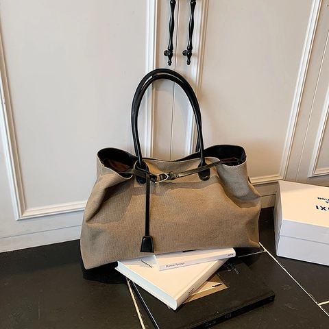 Borsa Tote In Pelle PU Opaca Grande Capacità Retro Minimalista Borsa A Spalla Con Manici A Contrasto E Fibbia Decorativa