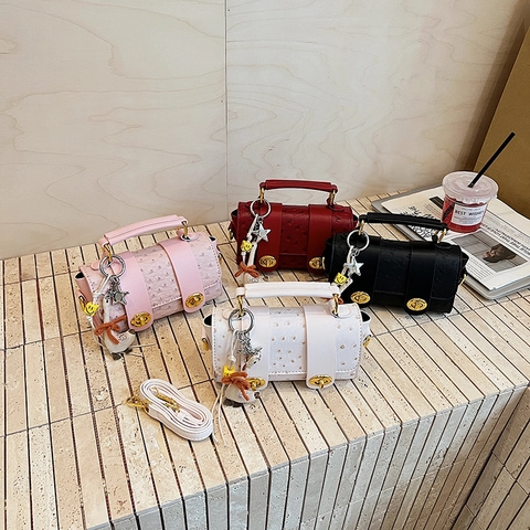 Women Ostrich Pattern PU Leather Crossbody Bag Golden Lock Handbag With Cute Duck Pendant French Style Commuter
