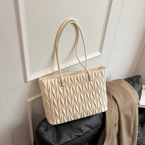 Damen Gesteppte Plissierte Tragetasche Große Kapazität PU Leder Schulter Handtasche Für Pendeln Und Reisen Modisch