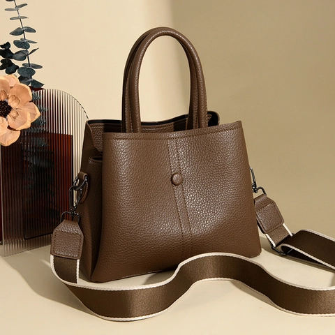 Borsa A Mano Vintage In Pelle PU Con Motivo Litchi Da Donna Con Tracolla In Tessuto Larga Staccabile Borsa A Tracolla Alla Moda