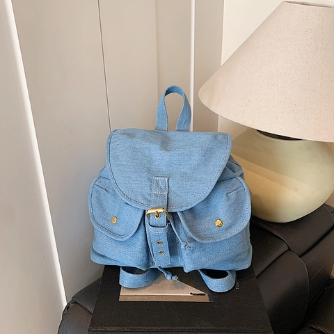 Vintage Denim Rucksack Große Kapazität Multi Tasche Damen Reise Schultasche Mode Lässige Denim Stoff Tasche