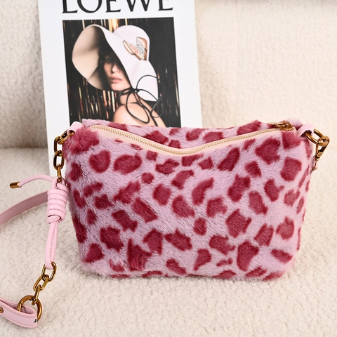 Sac À Bandoulière En Fausse Fourrure Imprimé Léopard Pour Femmes Sac À Épaule En Peluche Style Vintage Décontracté