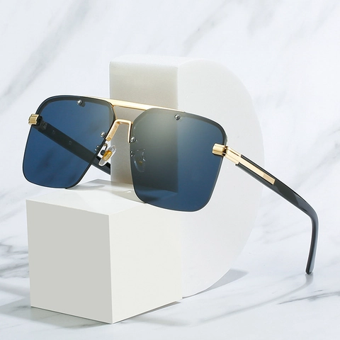 Oversized Square Sunglasses Metal Frame Retro Double Bridge UV400 Gradient Lens Fashion Eyewear Unisex