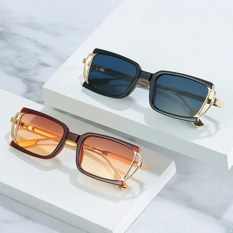 Retro Square Sunglasses Plastic Metal Frame Hollow Temple UV400 Protection Fashion Eyewear Unisex