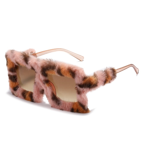 Occhiali Da Sole Quadrati Oversize Pelliccia Sintetica Montatura Peluche UV400 Moda Party Unisex