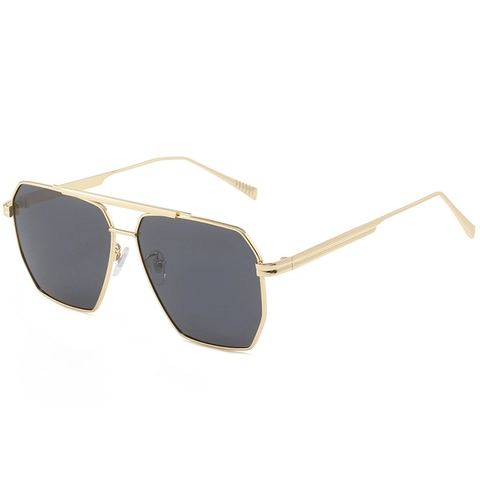 Lunettes De Soleil Polarisées Géométriques Hexagonales Monture Métal Double Pont Protection UV400 Rétro Mode Unisexe