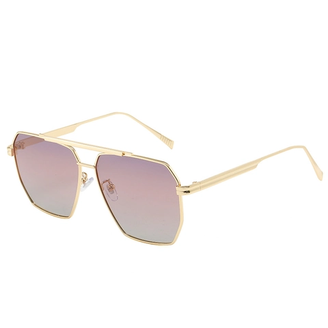 Lunettes De Soleil Polarisées Géométriques Hexagonales Monture Métal Double Pont Protection UV400 Rétro Mode Unisexe