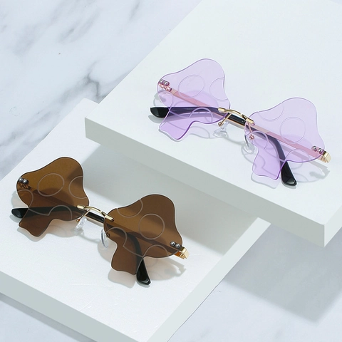 Lunettes De Soleil Forme Champignon Sans Monture Irrégulières Verres AC Monture Métal Style Hip Hop