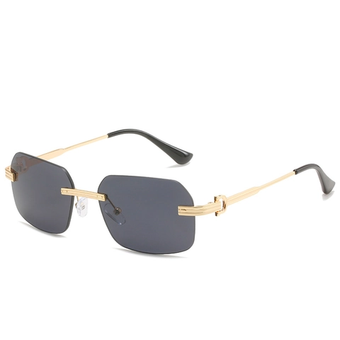 Occhiali Da Sole Rettangolari Senza Montatura Protezione UV400 Montatura In Metallo Lenti Sfumate Moda Retrò Lusso Per Donna Uomo