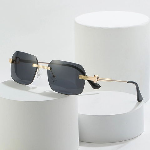 Occhiali Da Sole Rettangolari Senza Montatura Protezione UV400 Montatura In Metallo Lenti Sfumate Moda Retrò Lusso Per Donna Uomo