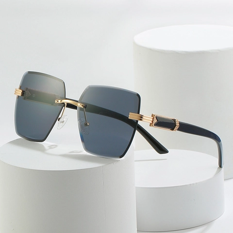 Fashion Rimless Square Sunglasses Metal Frame Gradient Lenses UV400 Protection Trendy Oversized Eyewear For Women Men