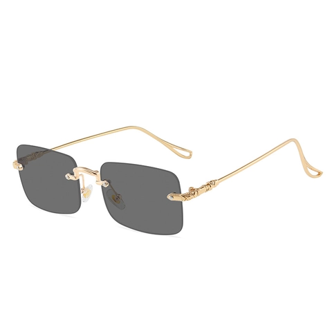 Lunettes De Soleil Rectangulaires Sans Monture Mode Métal Branches Gravées UV400 Verres Dégradés Luxe Rétro Femmes Hommes