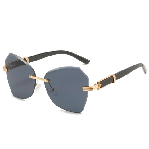 Women Rimless Polygonal Sunglasses Cut Edge UV Protection PC Lens Metal Frame Trendy Retro Oversized Eyewear Shades