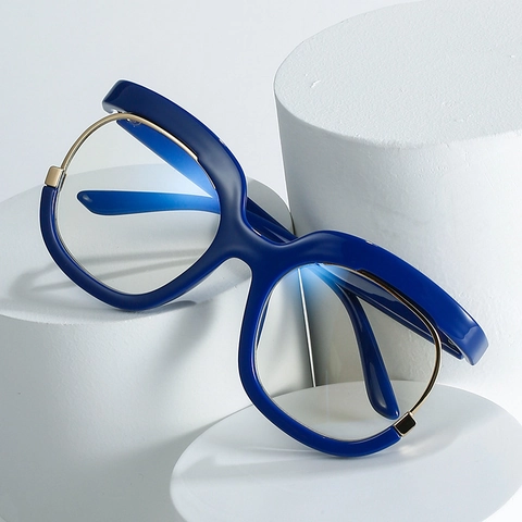 Montatura Per Occhiali Da Donna Oversize PC Metallo Retro Geometrico Anti Luce Blu Moda Ottica Occhiali Decorativi