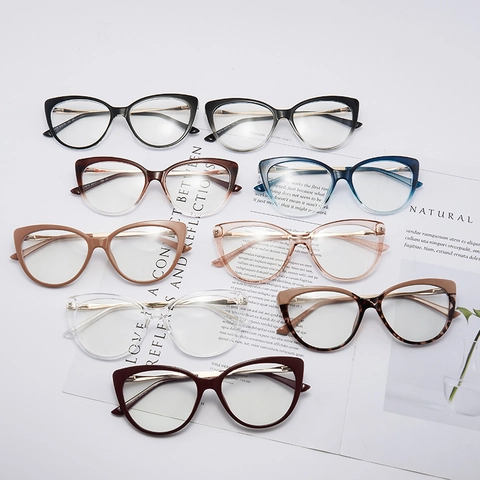 Montature Per Occhiali Occhio Di Gatto TR90 Metallo Anti Luce Blu Retro Moda Leggero Ottico Per Donne